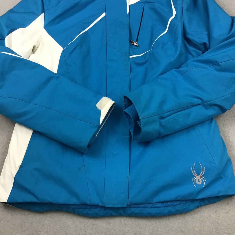 Spyder Ski Jacket Women 6 Large Blue White Solid Insulated Winter Coat Zip * - Picture 3 of 13